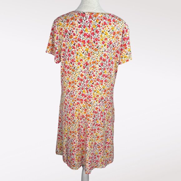 Isaac Mizrahi Live Floral Knit Shift Dress Short Sleeve Pink Orange M Petite - Picture 5 of 8